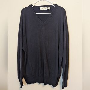 Orvis Men's Cotton Cashmere Navy Blue V-Neck Long Sleeve Pullover Sweater, XL